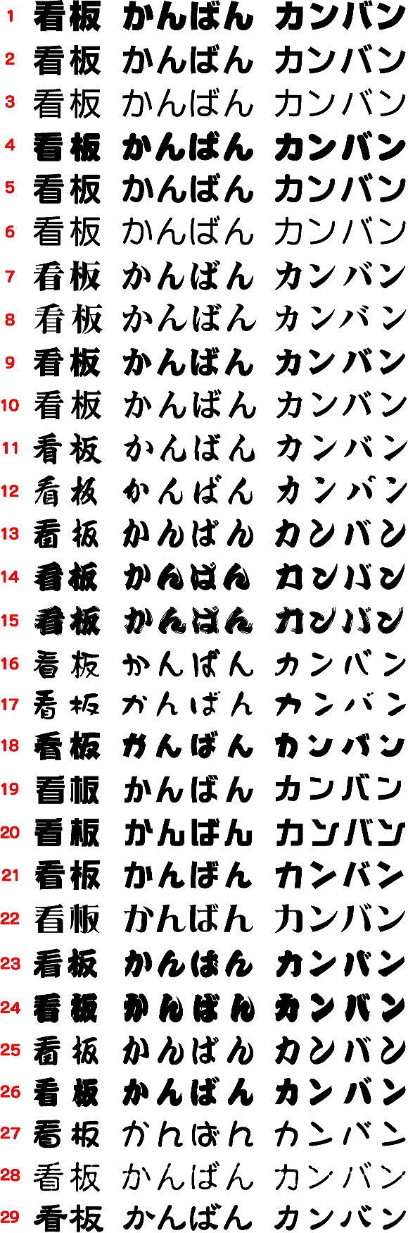 書体見本｜看板製作 ハシスタジオ 神奈川県相模原市